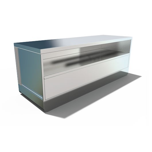 Pharmaceutical bench with solid shelf, double-sided