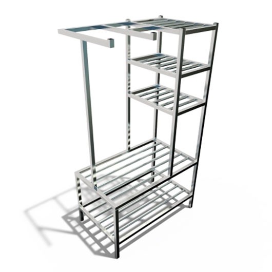 Pharmaceutical shelving unit for storage of cleaning equipment